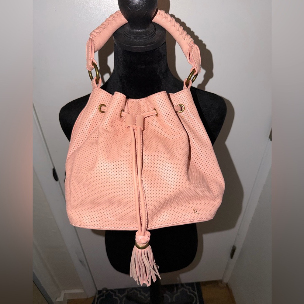 Elliot Lucca Elegant Pink Perforated Leather Bucket Bag